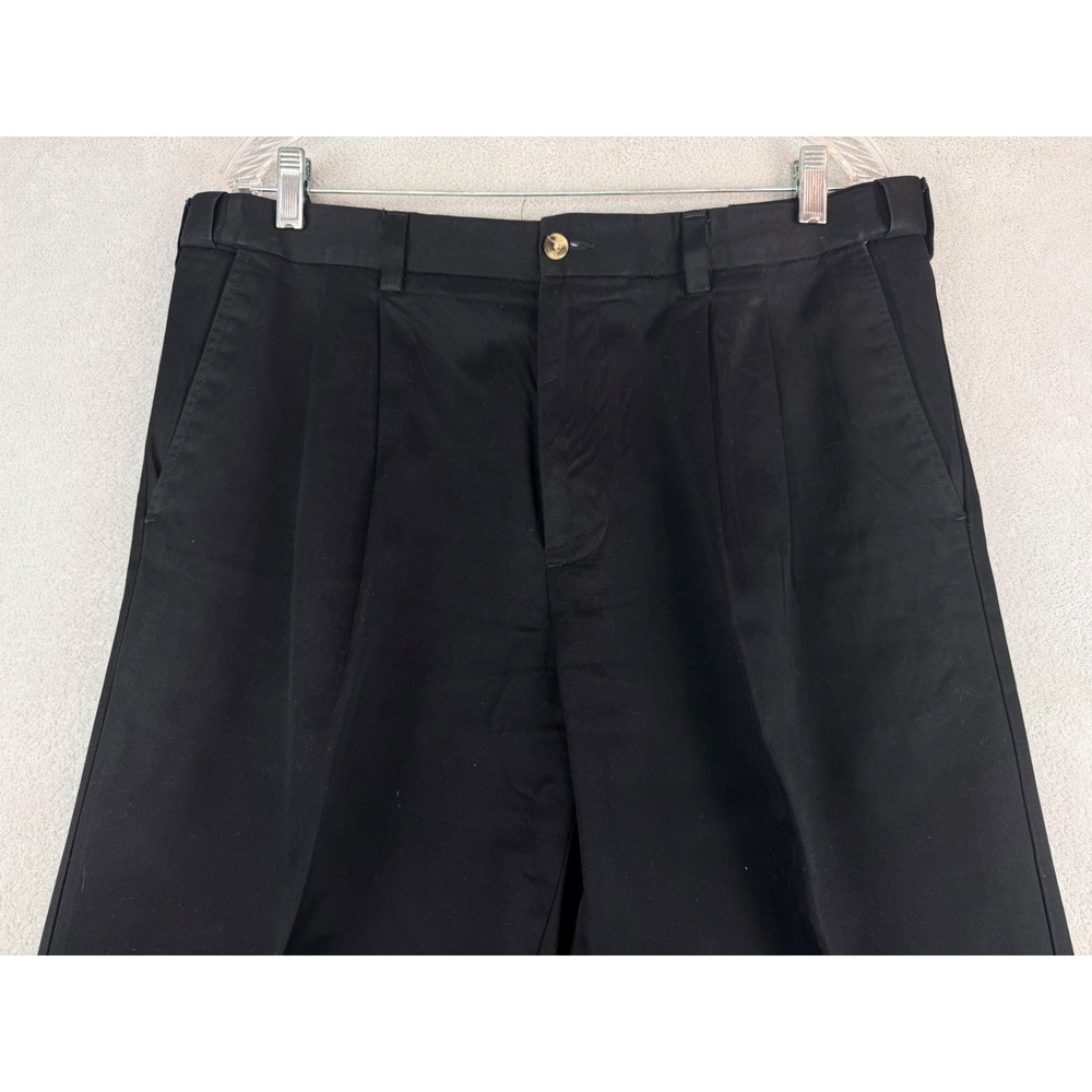 George Mens 36X30 Pleated‎ Cuffed Cotton Trousers Black Adjustable Waistband